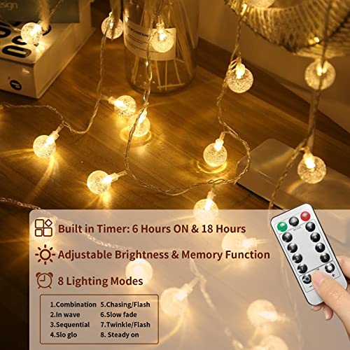 MDEDL Battery Operated String Lights Outdoor Indoor, 33FT 80LED Waterproof Crystal Mini Globe Fairy String Lights Christmas Decorative Lights with Remote Timer for Bedroom Patio Garden Canopy