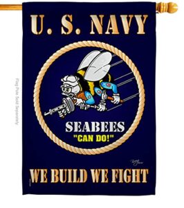 breeze decor sea bees house flag armed forces navy usn seabee united state american military veteran retire official decoration banner small garden yard gift double-sided, 28″ x 40″, made in usa
