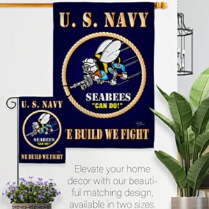 Breeze Decor Sea Bees House Flag Armed Forces Navy USN Seabee United State American Military Veteran Retire Official Decoration Banner Small Garden Yard Gift Double-Sided, 28" x 40", Made in USA