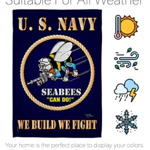 Breeze Decor Sea Bees House Flag Armed Forces Navy USN Seabee United State American Military Veteran Retire Official Decoration Banner Small Garden Yard Gift Double-Sided, 28" x 40", Made in USA