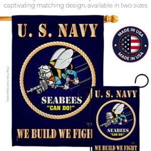 Breeze Decor Sea Bees House Flag Armed Forces Navy USN Seabee United State American Military Veteran Retire Official Decoration Banner Small Garden Yard Gift Double-Sided, 28" x 40", Made in USA