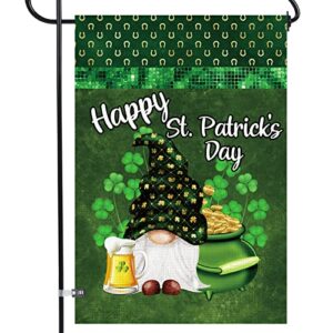 homfreest happy st patricks day garden flag gold coin gnome yard flag lucky clover beer small garden decorations green day outside lawn display for indoor outdoor patio porch 12×18 inch vertical double sided