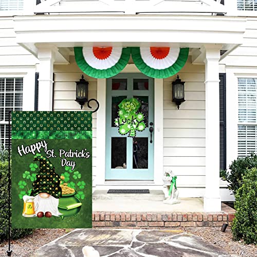 HOMFREEST Happy St Patricks Day Garden Flag Gold Coin Gnome Yard Flag Lucky Clover Beer Small Garden Decorations Green Day Outside Lawn Display for Indoor Outdoor Patio Porch 12x18 Inch Vertical Double Sided