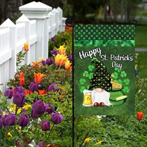 HOMFREEST Happy St Patricks Day Garden Flag Gold Coin Gnome Yard Flag Lucky Clover Beer Small Garden Decorations Green Day Outside Lawn Display for Indoor Outdoor Patio Porch 12x18 Inch Vertical Double Sided