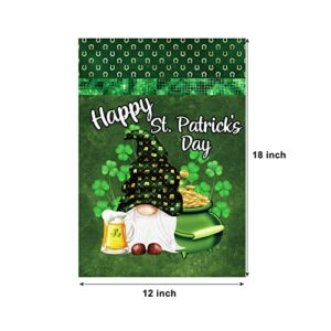 HOMFREEST Happy St Patricks Day Garden Flag Gold Coin Gnome Yard Flag Lucky Clover Beer Small Garden Decorations Green Day Outside Lawn Display for Indoor Outdoor Patio Porch 12x18 Inch Vertical Double Sided