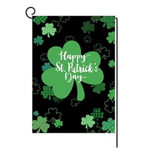 happy st. patrick’s day garden flag vertical double sided green shamrock garden flag, st patricks day holiday yard home outdoor decoration 12.5 x 18 inch
