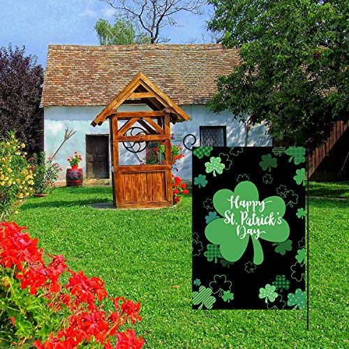 Happy St. Patrick's Day Garden Flag Vertical Double Sided Green Shamrock Garden Flag, St Patricks Day Holiday Yard Home Outdoor Decoration 12.5 x 18 Inch