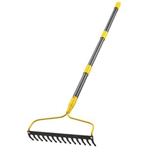 garden rake,14 tines heavy duty bow rake for lawns,73 inch long handle leaf rake for loosening soil…