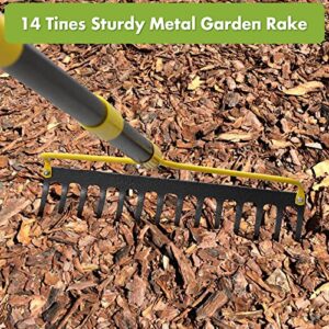 Garden Rake,14 Tines Heavy Duty Bow Rake for Lawns,73 Inch Long Handle Leaf Rake for Loosening Soil…