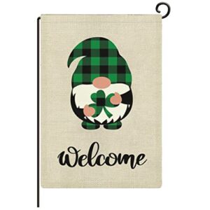 st patrick day garden flag gnome welcome flag vertical double sided house flag spring holiday burlap rustic yard lawn outdoor decoration 12.5×18 inch-l40
