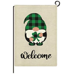 St Patrick Day Garden Flag Gnome Welcome Flag Vertical Double Sided House Flag Spring Holiday Burlap Rustic Yard Lawn Outdoor Decoration 12.5x18 Inch-L40