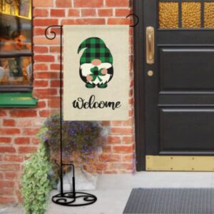 St Patrick Day Garden Flag Gnome Welcome Flag Vertical Double Sided House Flag Spring Holiday Burlap Rustic Yard Lawn Outdoor Decoration 12.5x18 Inch-L40