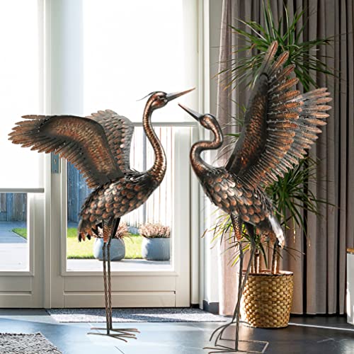 chisheen Garden Statue Outdoor Metal Heron Crane Yard Art Sculpture for Lawn Patio Backyard Decoration,46 inch (2-Pack)