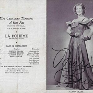 Marion Claire (Signed)"LA BOHEME" Richard Tucker/Giacomo Puccini/Chicago Theater of the Air 1946 Chicago Opera Program