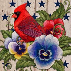 Covido Home Decorative Welcome July 4th of July Cardinal Patriotic America Garden Flag, American USA Memorial Day Yard Red Bird Pansy Flower Outside Decor, Summer Outdoor Small Decoration 12x18