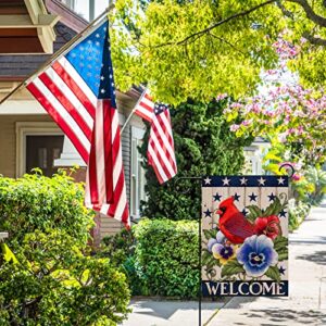 Covido Home Decorative Welcome July 4th of July Cardinal Patriotic America Garden Flag, American USA Memorial Day Yard Red Bird Pansy Flower Outside Decor, Summer Outdoor Small Decoration 12x18