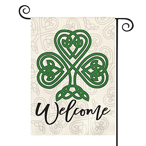 AVOIN colorlife St Patricks Day Cross Garden Flag 12x18 Inch Double Sided, Welcome Green Shamrock Clover Yard Outdoor Flag