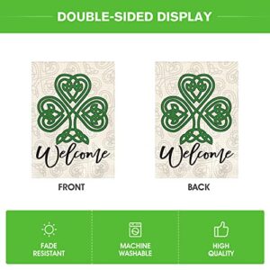 AVOIN colorlife St Patricks Day Cross Garden Flag 12x18 Inch Double Sided, Welcome Green Shamrock Clover Yard Outdoor Flag