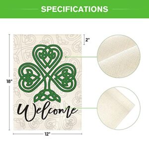 AVOIN colorlife St Patricks Day Cross Garden Flag 12x18 Inch Double Sided, Welcome Green Shamrock Clover Yard Outdoor Flag