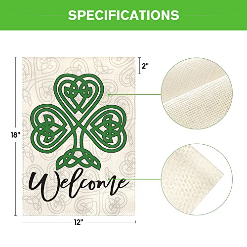 AVOIN colorlife St Patricks Day Cross Garden Flag 12x18 Inch Double Sided, Welcome Green Shamrock Clover Yard Outdoor Flag