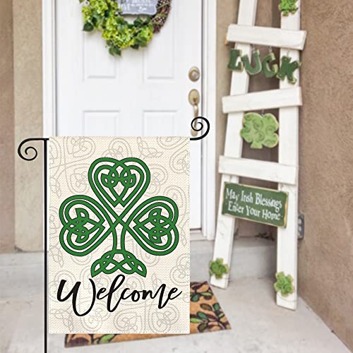 AVOIN colorlife St Patricks Day Cross Garden Flag 12x18 Inch Double Sided, Welcome Green Shamrock Clover Yard Outdoor Flag