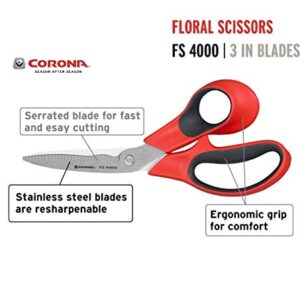 Corona Stainless Steel Floral Scissors, 3 Inch Blade, FS 4000, Red