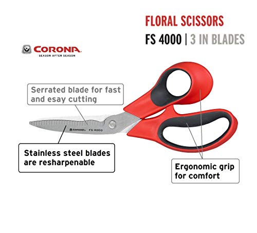 Corona Stainless Steel Floral Scissors, 3 Inch Blade, FS 4000, Red