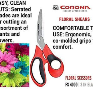 Corona Stainless Steel Floral Scissors, 3 Inch Blade, FS 4000, Red