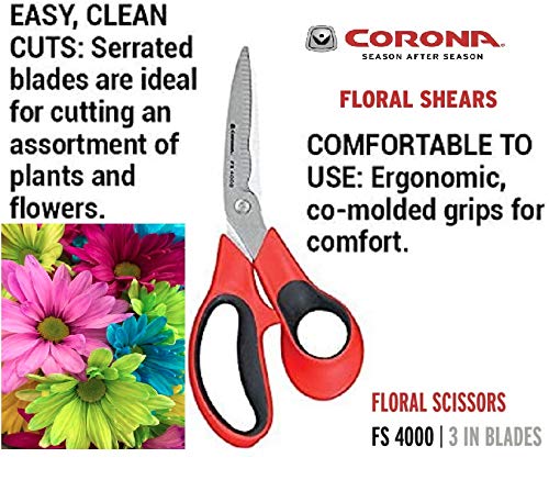 Corona Stainless Steel Floral Scissors, 3 Inch Blade, FS 4000, Red