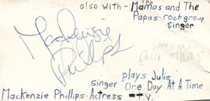 mackenzie phillips singer mamas & the papas rock band signed index card jsa coa