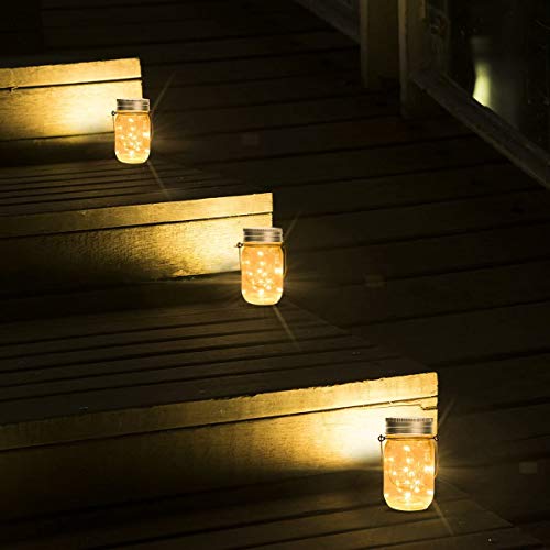 GIGALUMI Hanging Solar Mason Jar Lights, 6 Pack 30 Led String Fairy Lights Hanging Solar Lanterns Outdoor Waterproof, Hangers and Jars Included, Outdoor Decor for Garden, Patio, Yard, Porch, Wedding