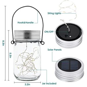 GIGALUMI Hanging Solar Mason Jar Lights, 6 Pack 30 Led String Fairy Lights Hanging Solar Lanterns Outdoor Waterproof, Hangers and Jars Included, Outdoor Decor for Garden, Patio, Yard, Porch, Wedding