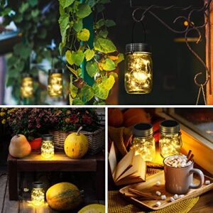 GIGALUMI Hanging Solar Mason Jar Lights, 6 Pack 30 Led String Fairy Lights Hanging Solar Lanterns Outdoor Waterproof, Hangers and Jars Included, Outdoor Decor for Garden, Patio, Yard, Porch, Wedding