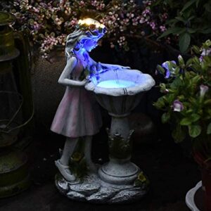 tefrey fairy garden statue, solar garden angel figurine outdoor decorations fairy girl resin sculptures for patio yard porch lawn ornament housewarming