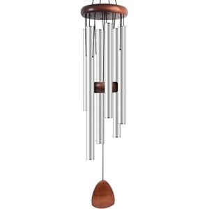 large aluminium wind chimes 37 inches to create a zen atmosphere suitable for outdoor, garden, patio decoration. classic wind chimes with wind catcher suitable as a gift for unisex(silver)