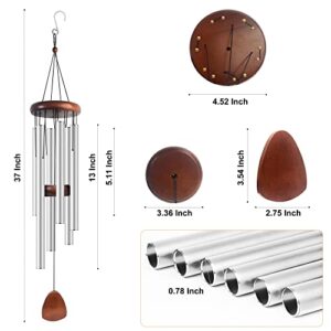 Large Aluminium Wind Chimes 37 Inches to Create a Zen Atmosphere Suitable for Outdoor, Garden, Patio Decoration. Classic Wind Chimes with Wind Catcher Suitable as A Gift for Unisex(Silver)