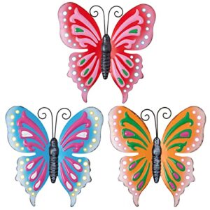 meetyamor metal butterfly outdoor wall decor, colorful islamic small 3d butterflies wall sculptures art, fence spring decorations for patio outside garden wall front porch room bedroom backyard