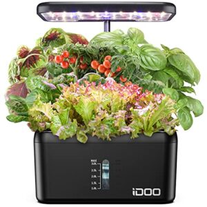 idoo hydroponics growing system indoor garden, plants germination kit with pump, automatic timer led grow light for home kitchen gardening,8 pods herb garden kit indoor up to 15″,black