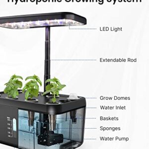 iDOO Hydroponics Growing System Indoor Garden, Plants Germination Kit with Pump, Automatic Timer LED Grow Light for Home Kitchen Gardening,8 Pods Herb Garden Kit Indoor Up to 15",Black