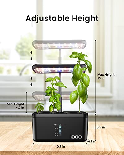 iDOO Hydroponics Growing System Indoor Garden, Plants Germination Kit with Pump, Automatic Timer LED Grow Light for Home Kitchen Gardening,8 Pods Herb Garden Kit Indoor Up to 15",Black