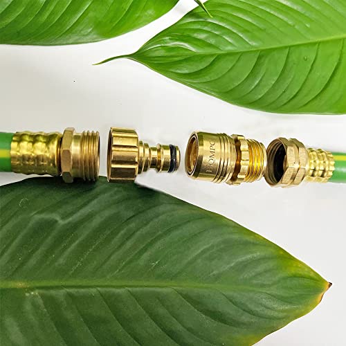 HQMPC Garden Hose Quick Connect No Pb Solid Brass Quick Connector Garden Hose Fitting Water Hose Connectors 3/4 inch GHT (2 Sets)