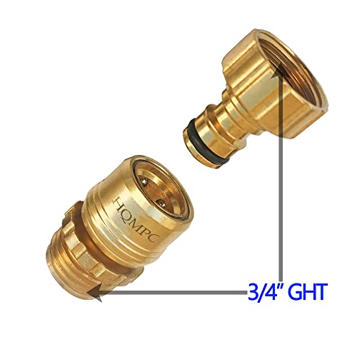 HQMPC Garden Hose Quick Connect No Pb Solid Brass Quick Connector Garden Hose Fitting Water Hose Connectors 3/4 inch GHT (2 Sets)