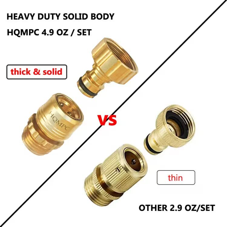 HQMPC Garden Hose Quick Connect No Pb Solid Brass Quick Connector Garden Hose Fitting Water Hose Connectors 3/4 inch GHT (2 Sets)