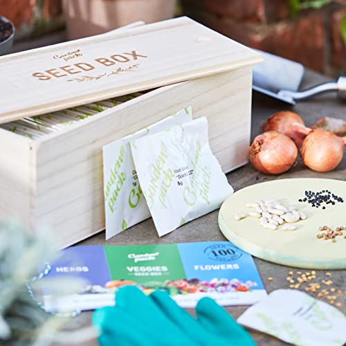 Grow Your Own Kit by Garden Pack - 100 Varieties of Vegetable, Herb and Flower Seeds - Gardening Gifts for Women and Men - Natural Wood Gift-Ready Box and Accessories