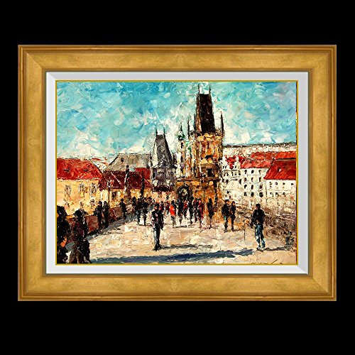 "Crossing Charles Bridge In Prague" - Limited Edition 10/100, Signed and Numbered Print on Canvas Hand Embellished by the Artist.