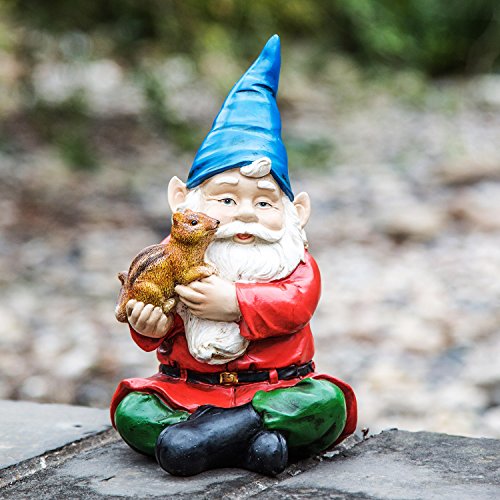 Garden Gnome Statue Decor Outdoor Resin Statues,Spirit Carried A Squirrel Ornaments for Outdoor Garden Patio Lawn Decor