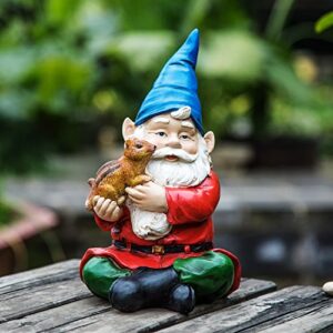 Garden Gnome Statue Decor Outdoor Resin Statues,Spirit Carried A Squirrel Ornaments for Outdoor Garden Patio Lawn Decor