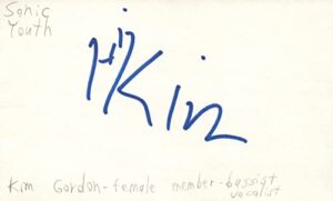 kim gordon bassist vocalist sonic youth rock band signed index card jsa coa