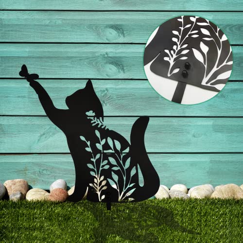 Metal Black Cat Stake Garden Garden Statue, Yard Decoration Art Lawn, Cat Gifts for Cat Lovers, Outdoor Home Decoration Metal Animal Statue