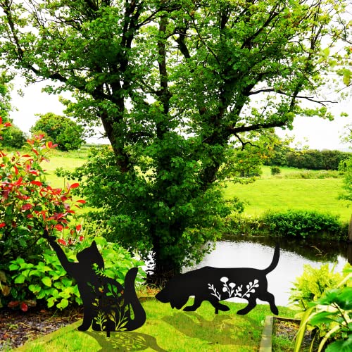 Metal Black Cat Stake Garden Garden Statue, Yard Decoration Art Lawn, Cat Gifts for Cat Lovers, Outdoor Home Decoration Metal Animal Statue